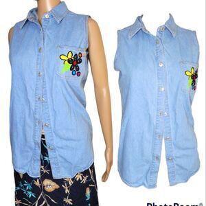 Dakota blue Sleeveless shirt in washed cotton denim